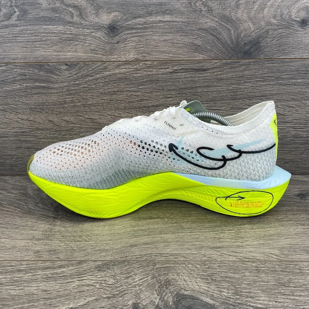 Nike ZoomX Vaporfly Next 3% FK Sail Volt Running Shoes Men's Size 8 White HQ3450